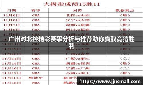 广州对北控精彩赛事分析与推荐助你赢取竞猜胜利